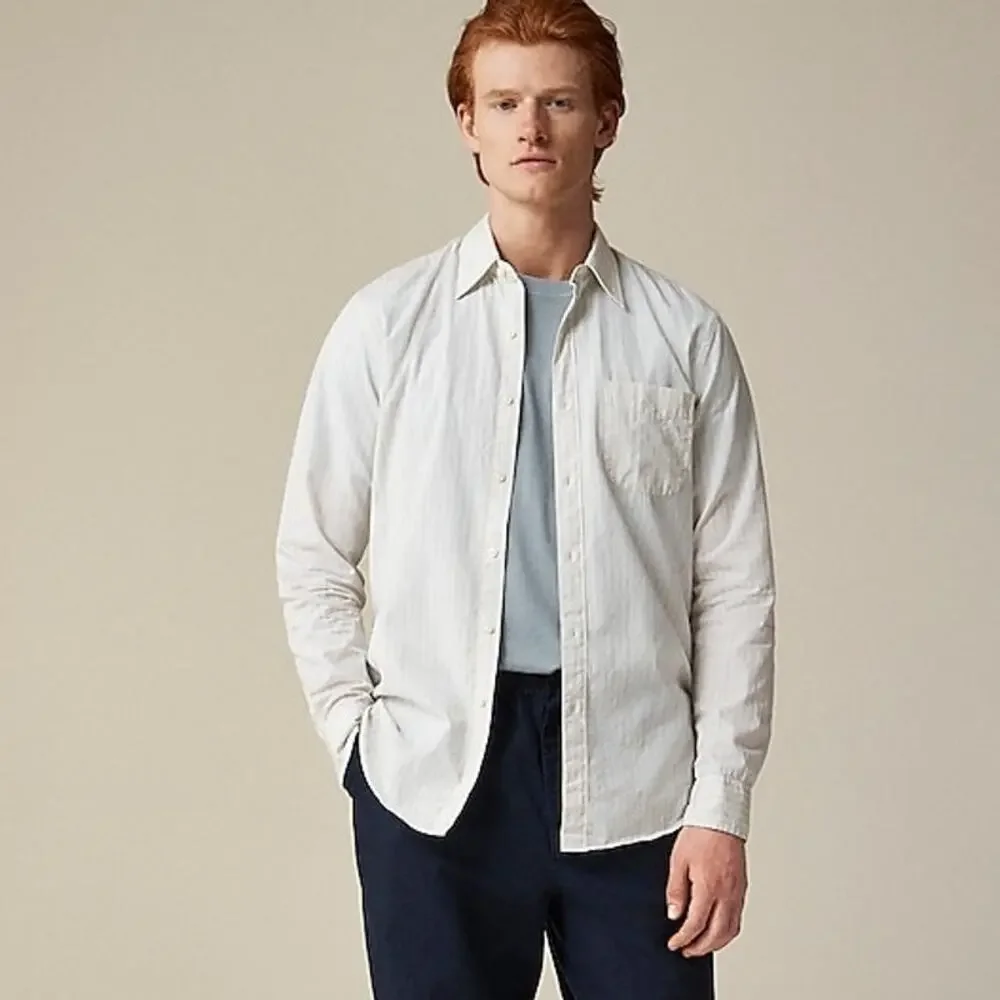 J. Crew Secret Wash Cotton Poplin Shirt Point Collar Lucas Ivory Blue Size M NWT